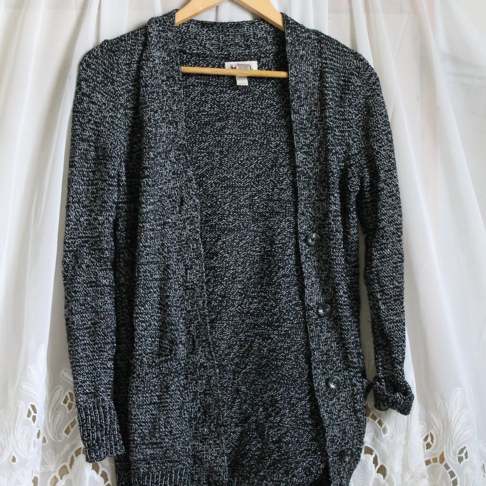 Mudd Marled Knit Black White Long Cardigan